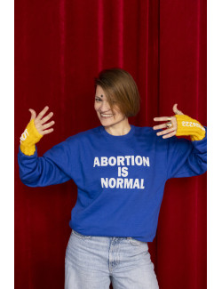 Blue sweatshirt - glitter "abortion is normal"